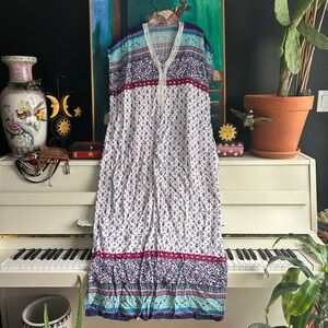 Bohemian Maxi Dress with Blue and Purple Accents One size